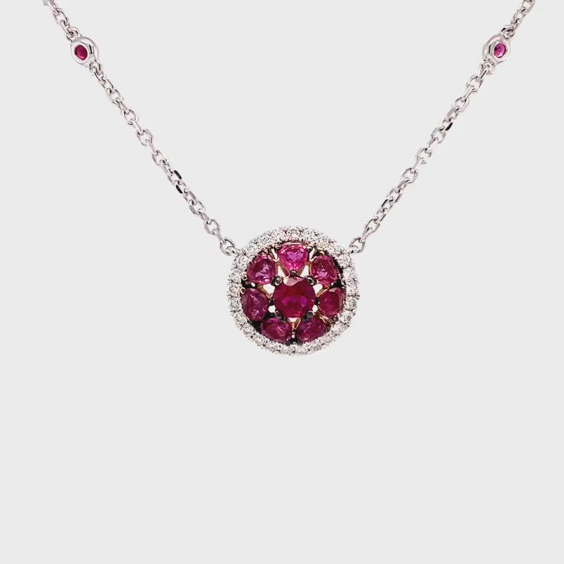 Quinn Ruby Necklace in 18k white gold with round brilliant diamonds