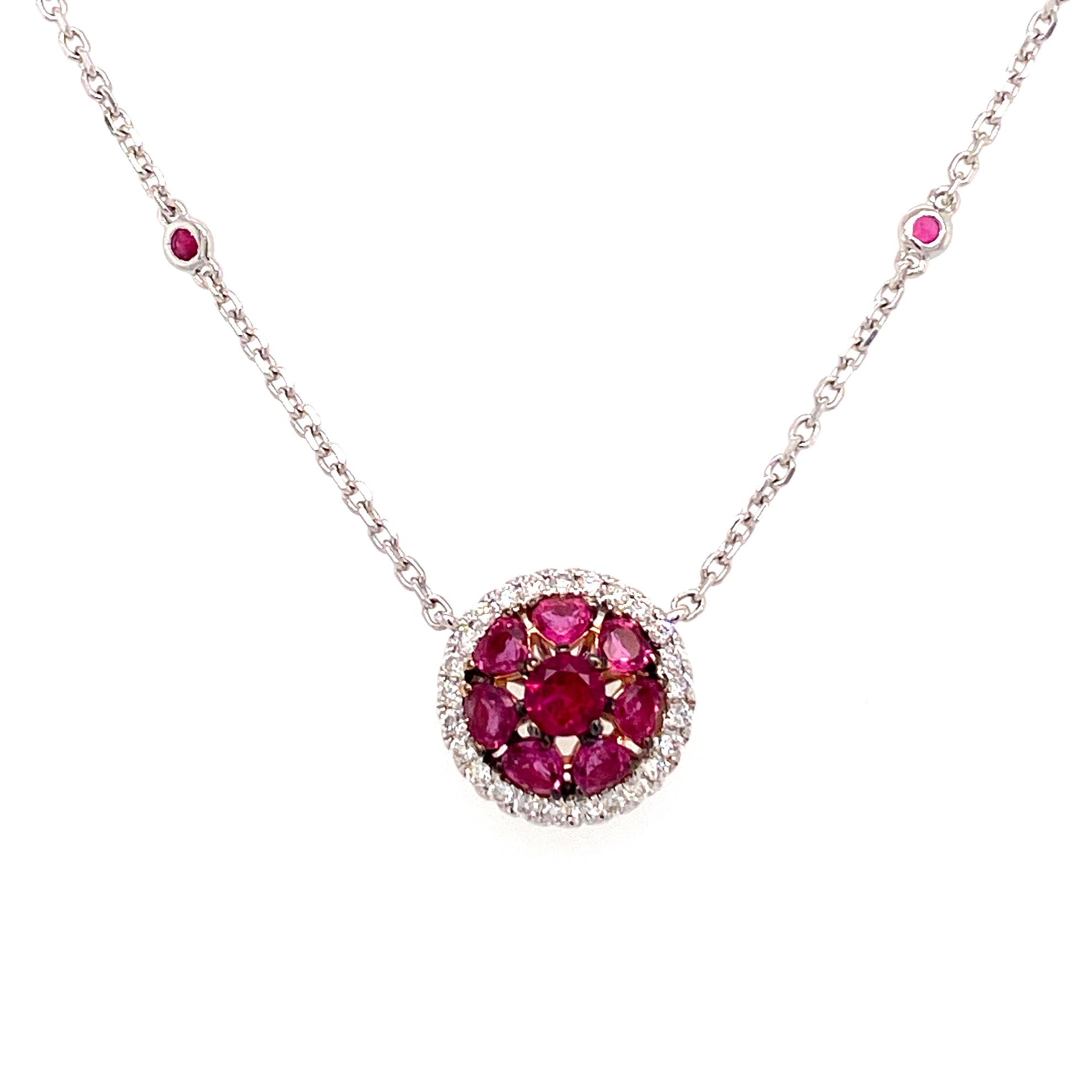 Quinn Ruby Necklace in 18k white gold with round brilliant diamonds