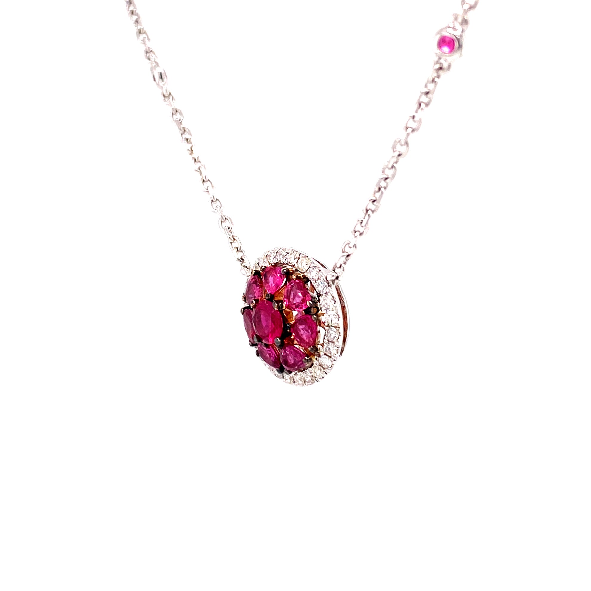 Quinn Ruby Necklace in 18k white gold with round brilliant diamonds