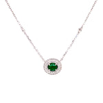 Load image into Gallery viewer, Kira Emerald Necklace in 18k white gold with round brilliant diamonds
