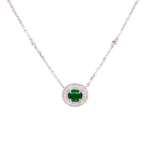 Kira Emerald Necklace in 18k white gold with round brilliant diamonds