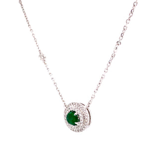 Kira Emerald Necklace in 18k white gold with round brilliant diamonds