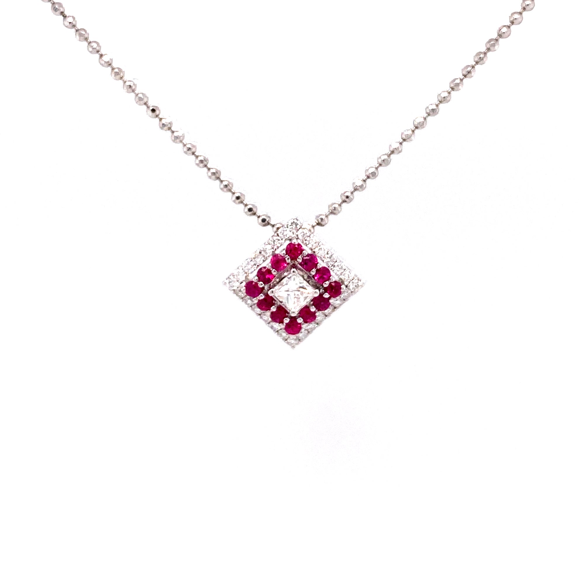 Vera Ruby Pendant in 18k white gold with diamonds