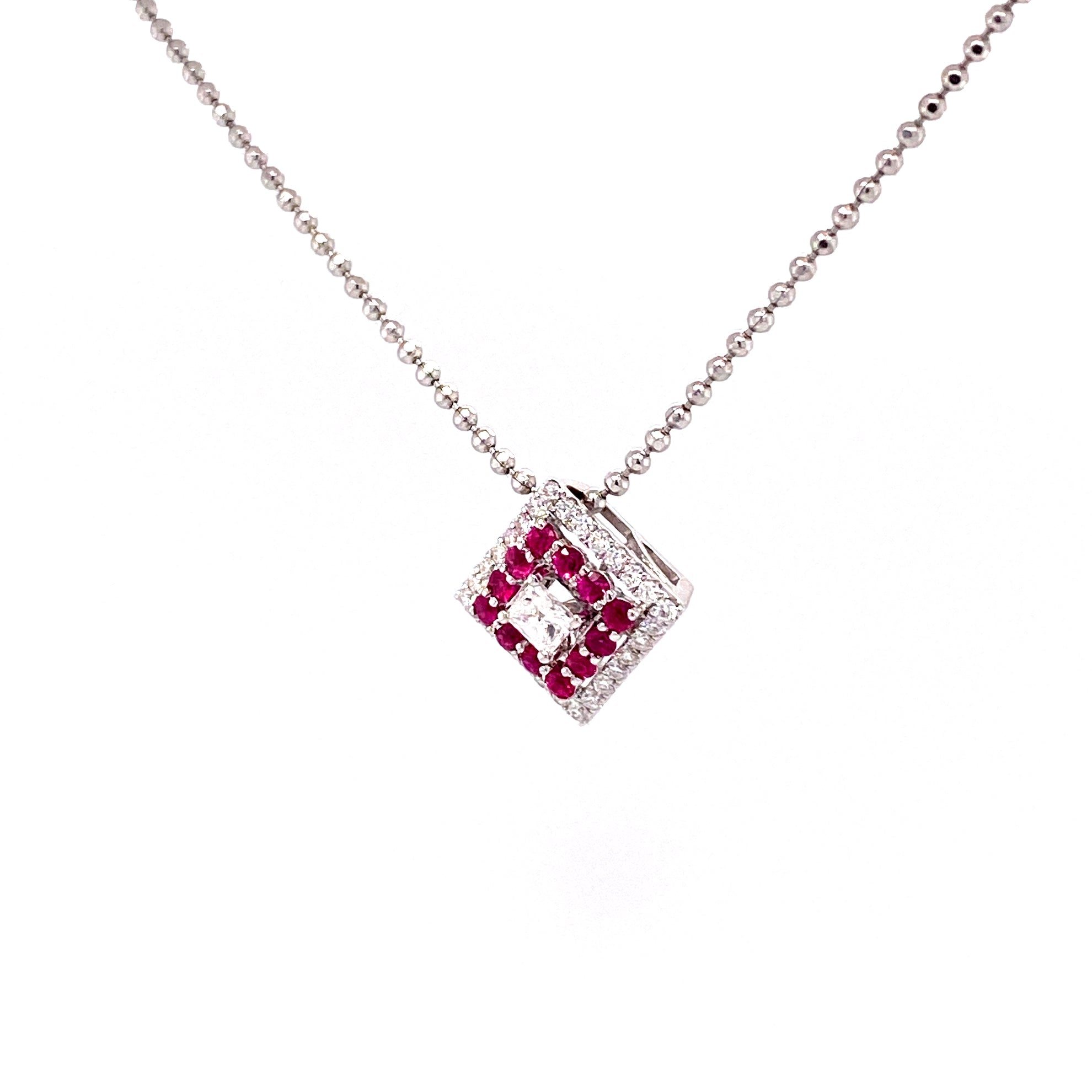 Vera Ruby Pendant in 18k white gold with diamonds