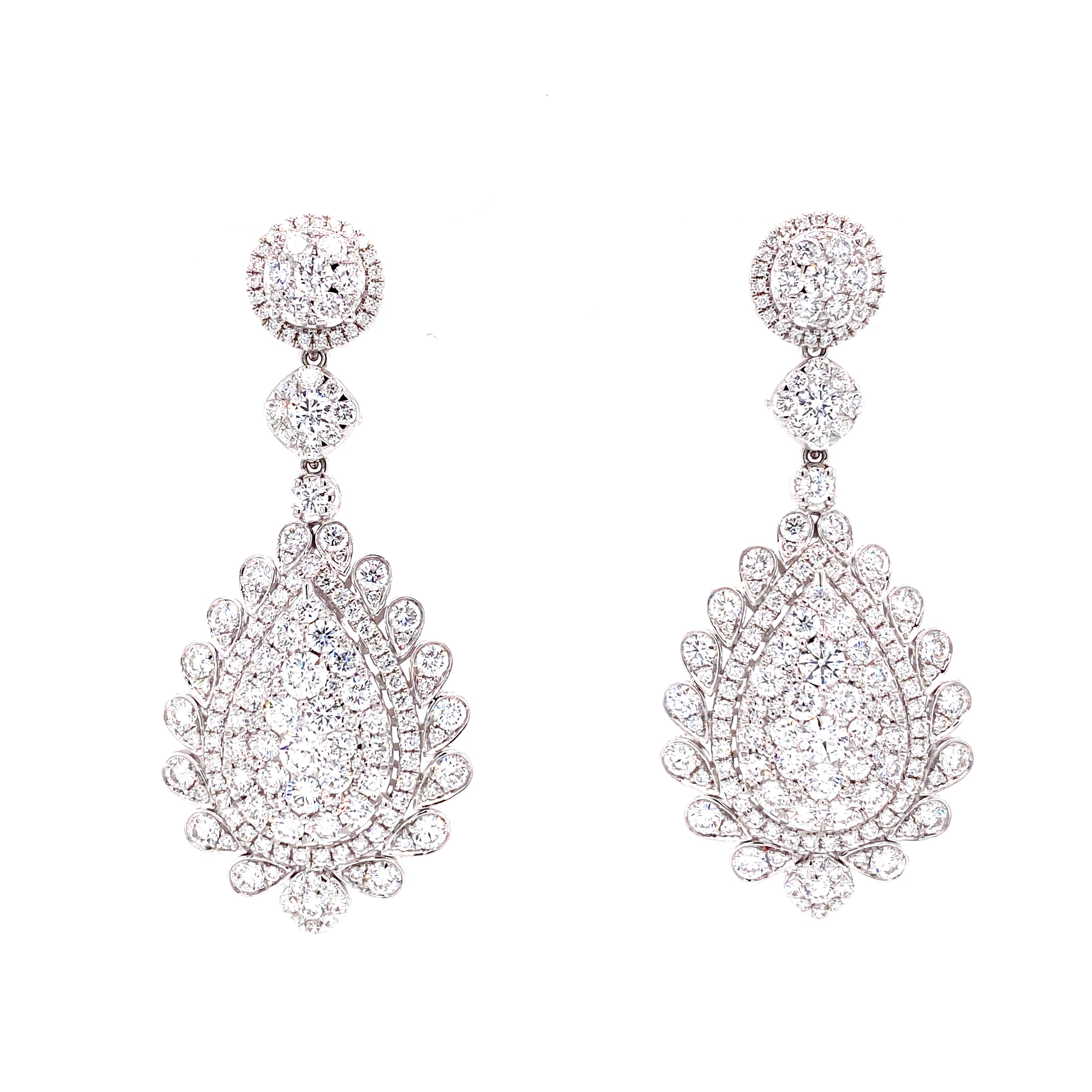 Fluer Drop Earrings in 18k white gold with diamonds