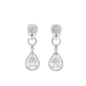 Lara Diamond Cluster Drop Earrings in 18k white gold