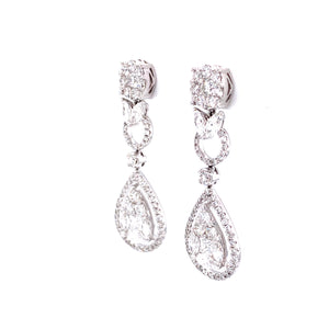 Lara Diamond Cluster Drop Earrings in 18k white gold