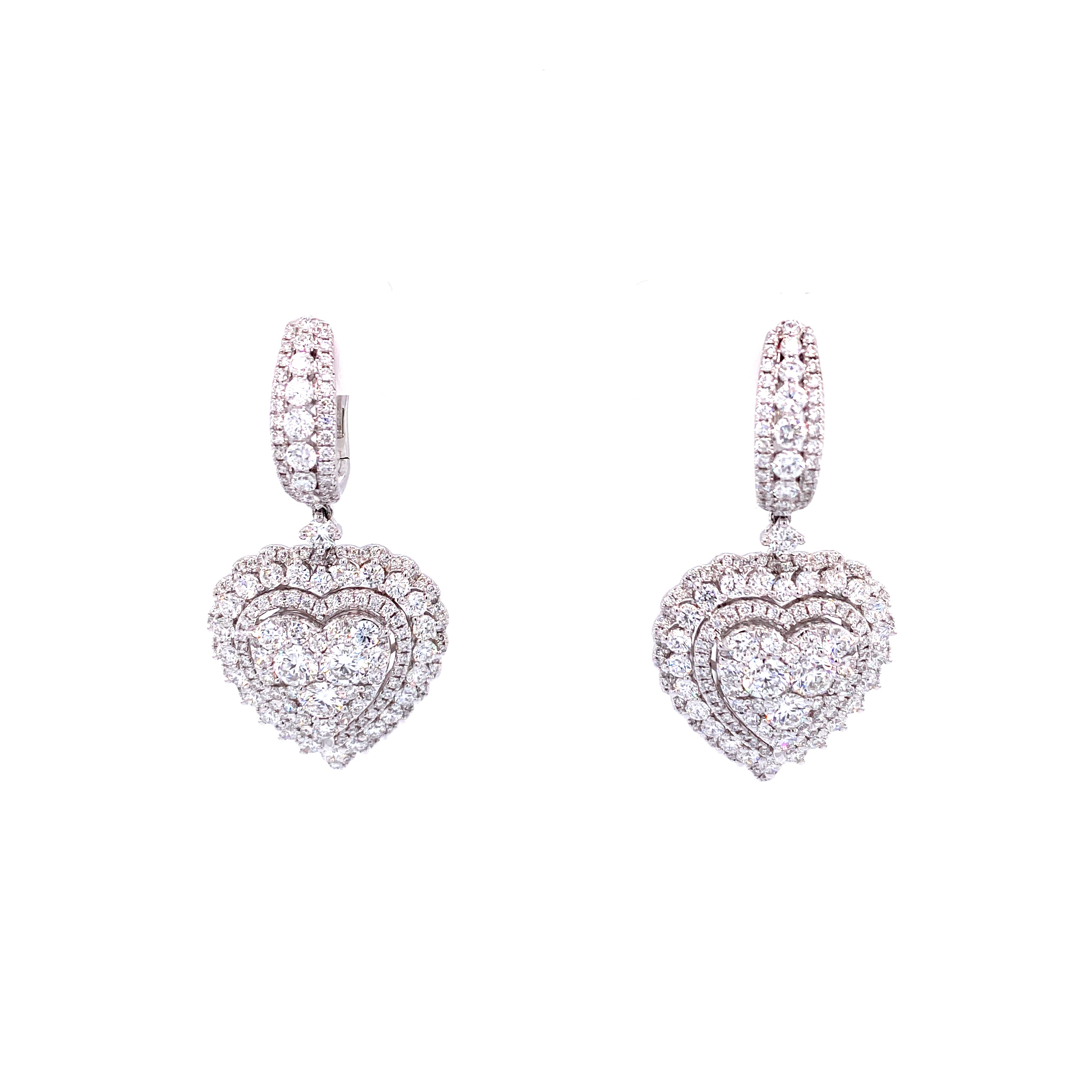 Fleur Hoop and Dangle Earrings in 18k white gold with diamonds