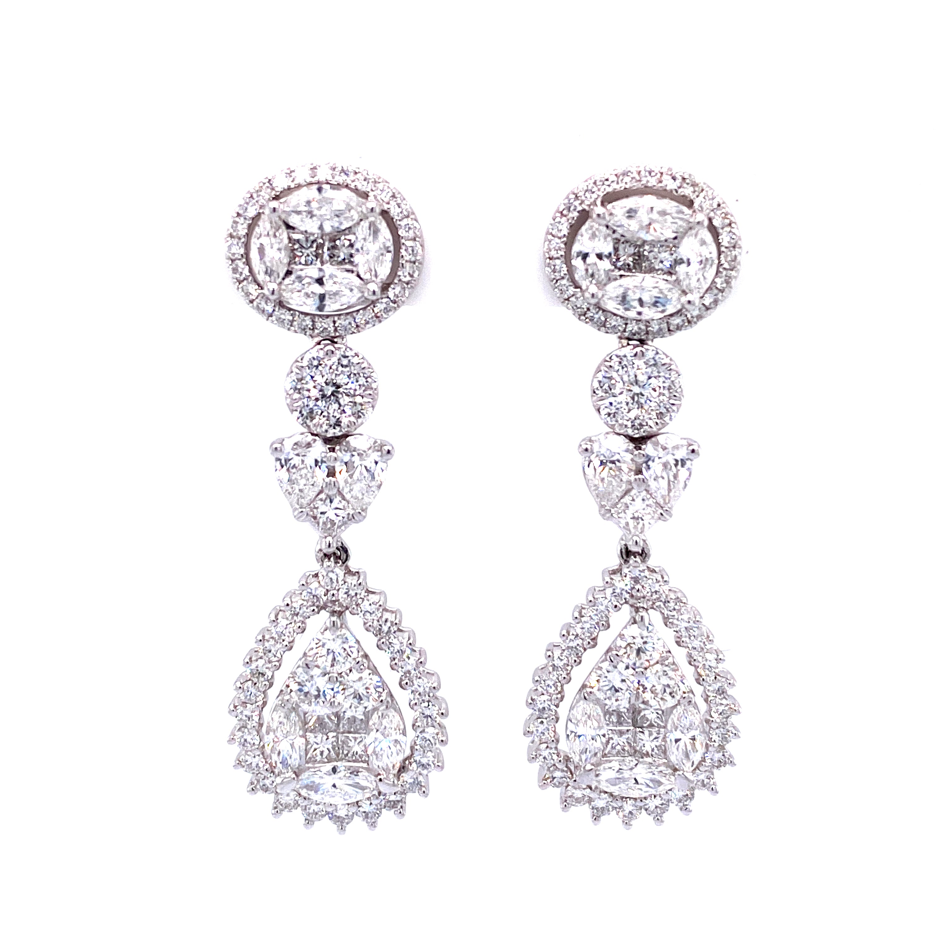 Thea Diamond Cluster Drop Earrings in 18k white gold with diamonds