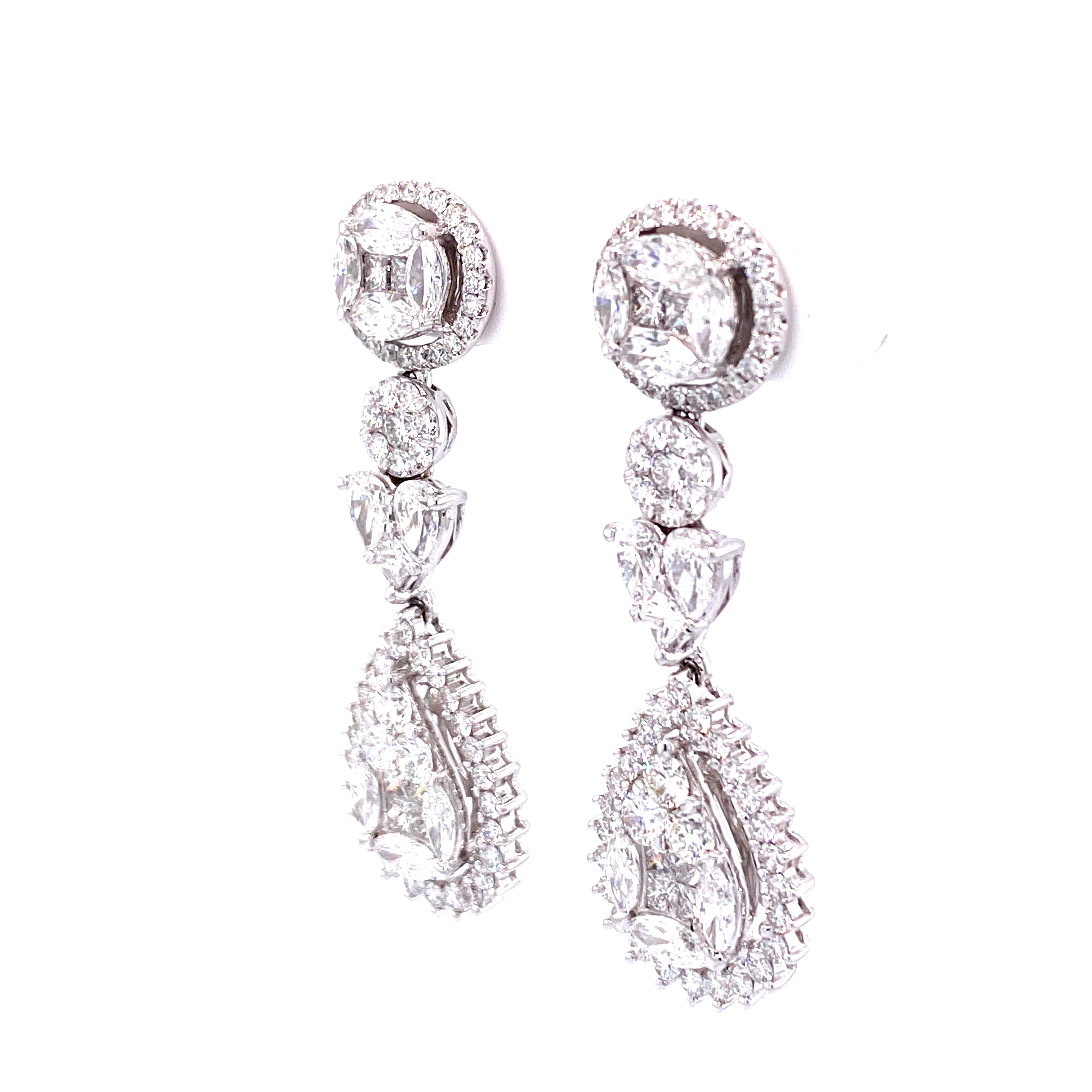 Thea Diamond Cluster Drop Earrings in 18k white gold with diamonds