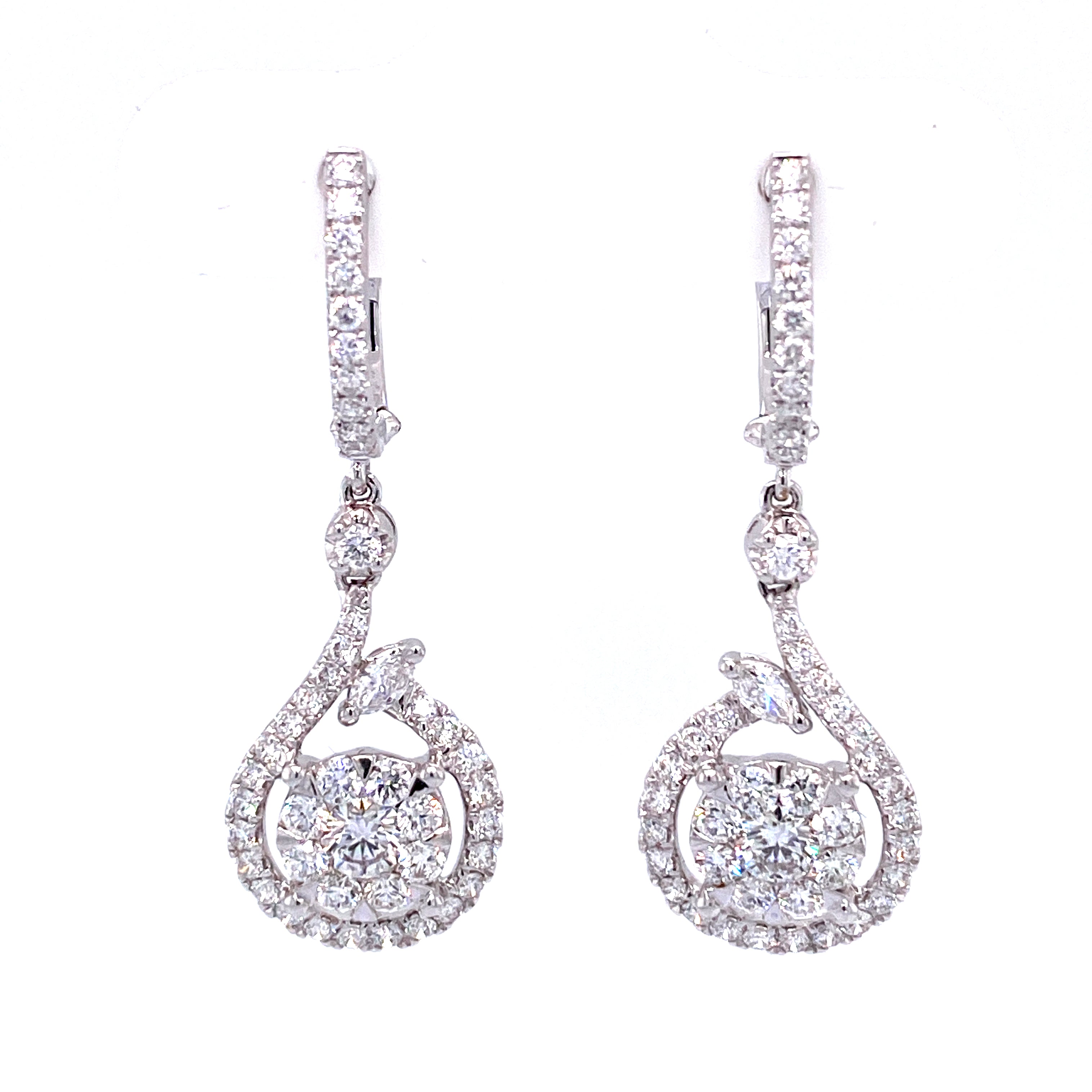 Alice Hoop and Dangle Earrings in 18k white gold with diamonds