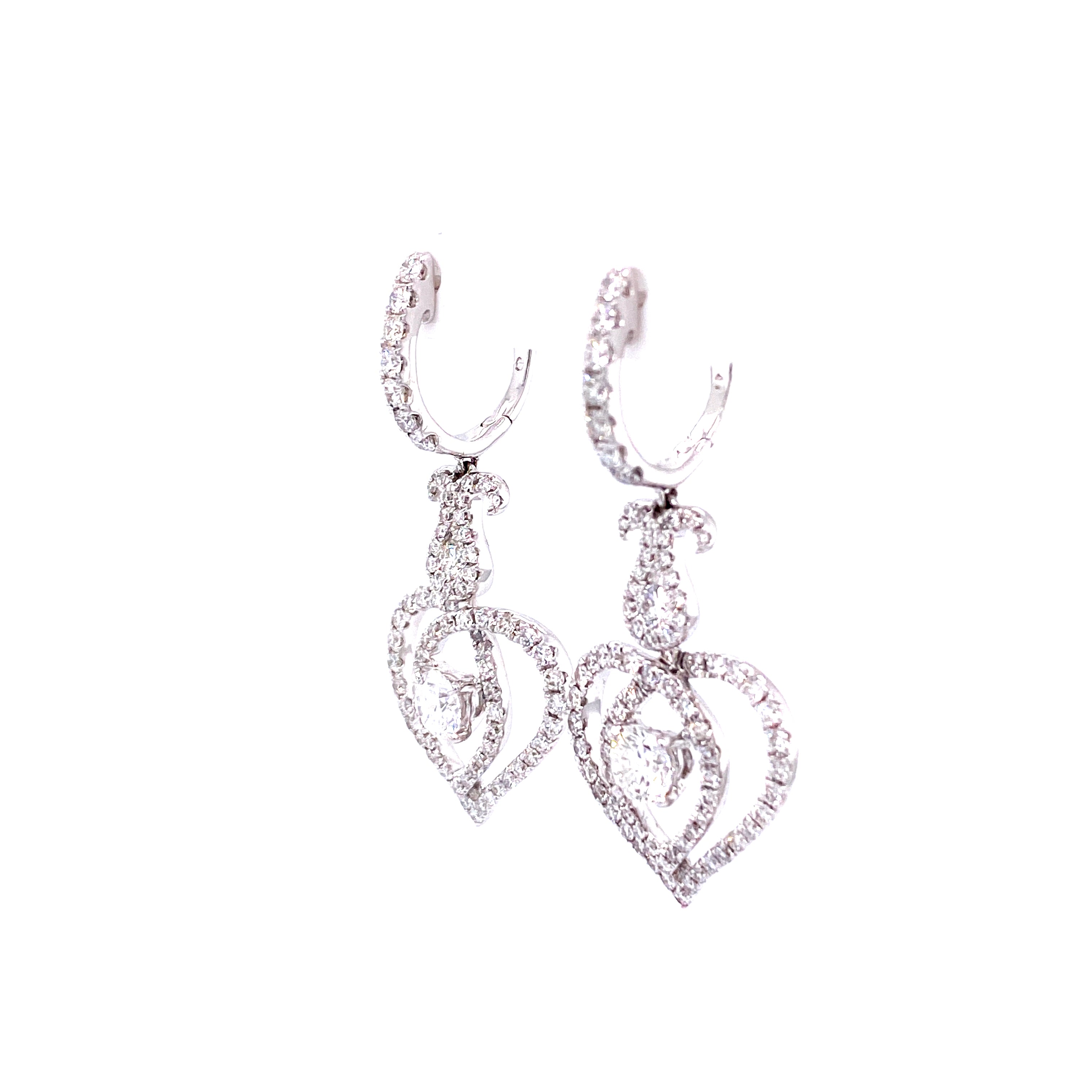 Lily Hoop and Dangle Earrings in 18k white gold with diamonds