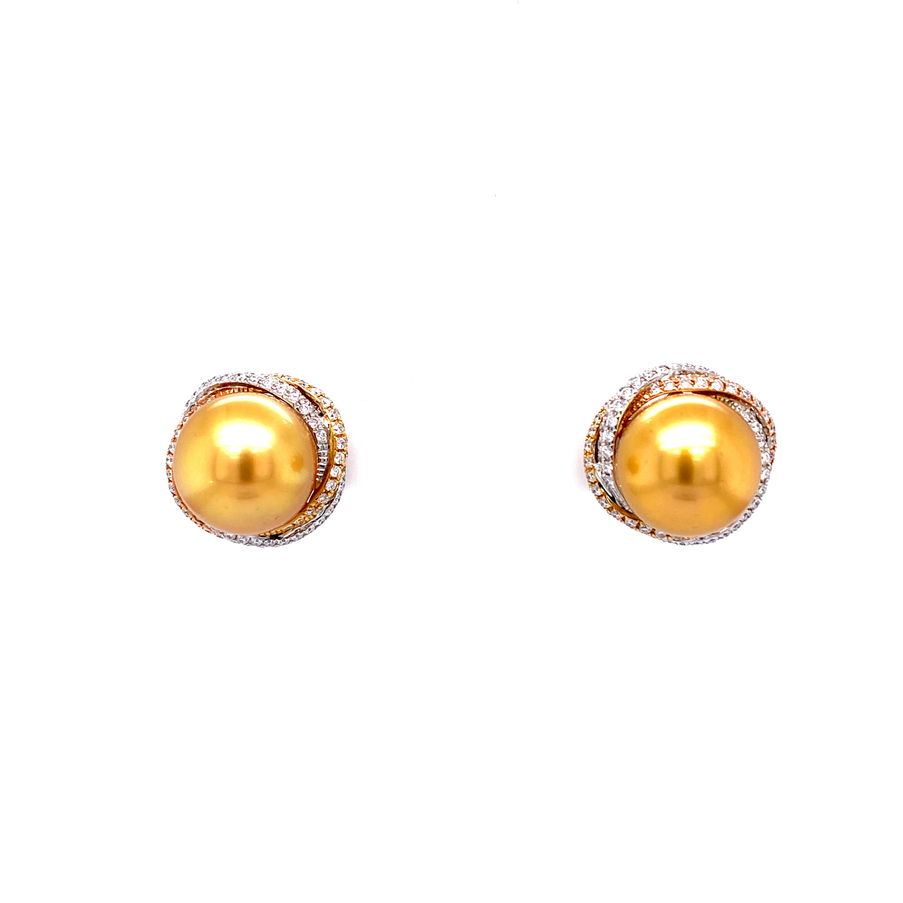 Mia Pearl Studs in 18k white rose and yellow gold with diamonds