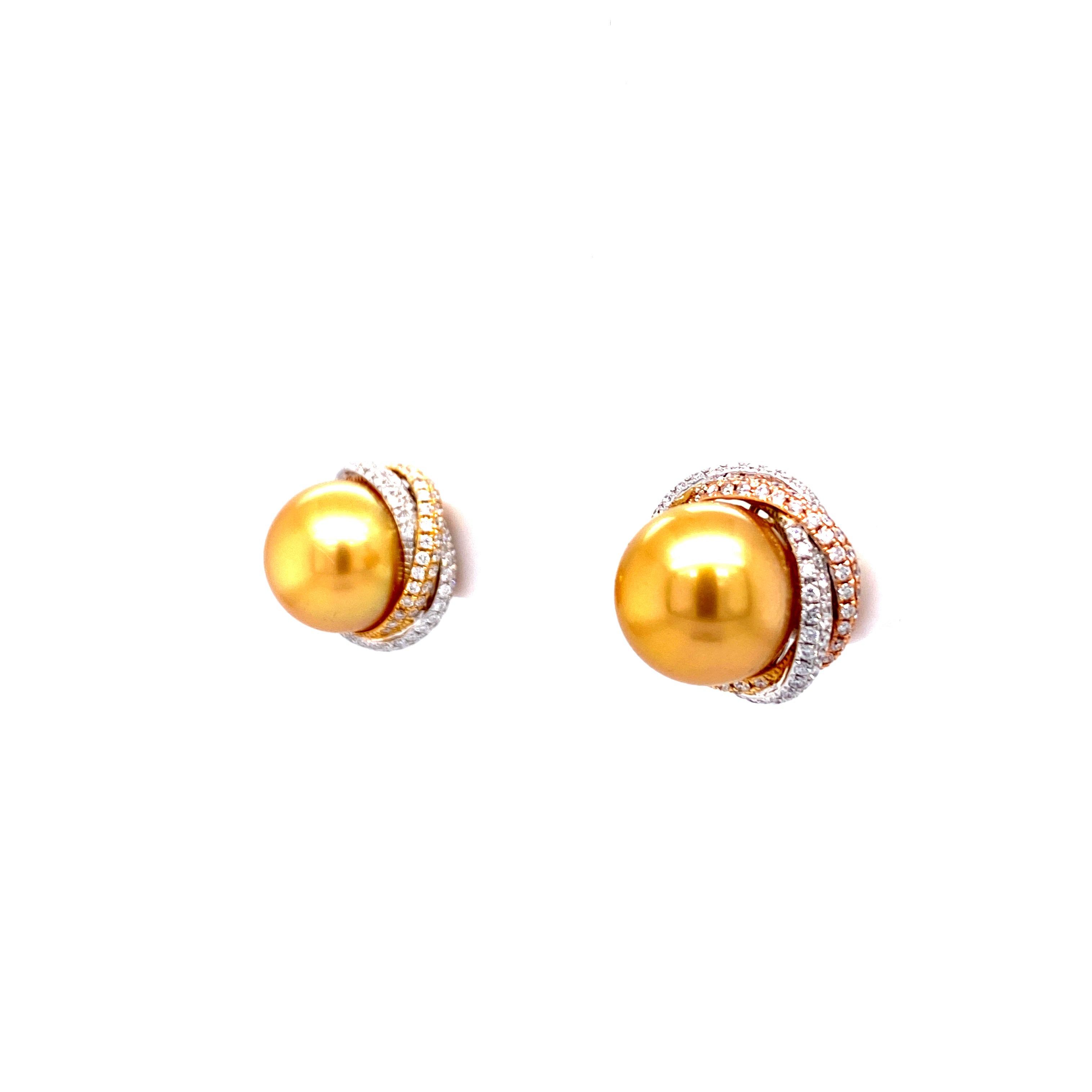 Mia Pearl Studs in 18k white rose and yellow gold with diamonds