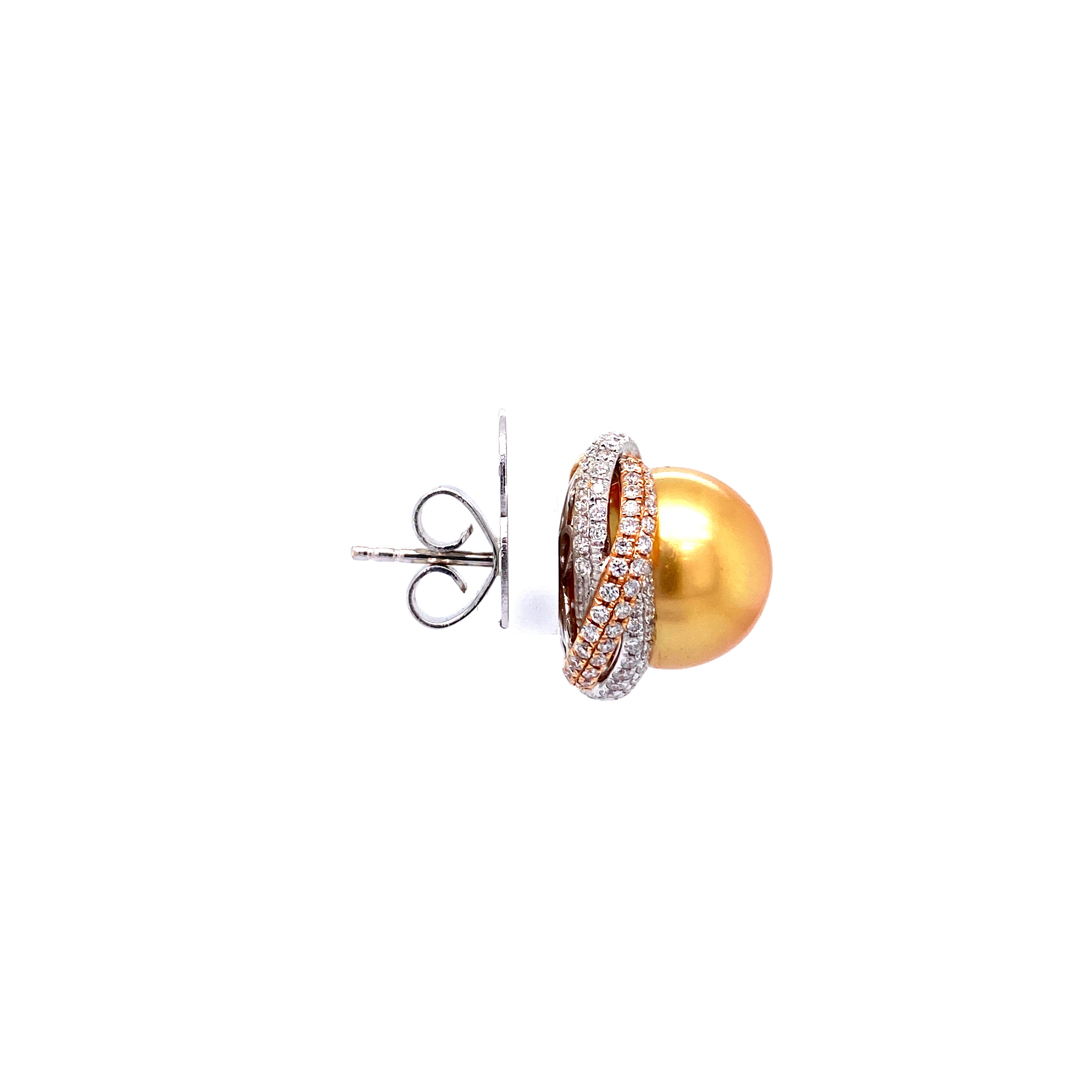 Mia Pearl Studs in 18k white rose and yellow gold with diamonds