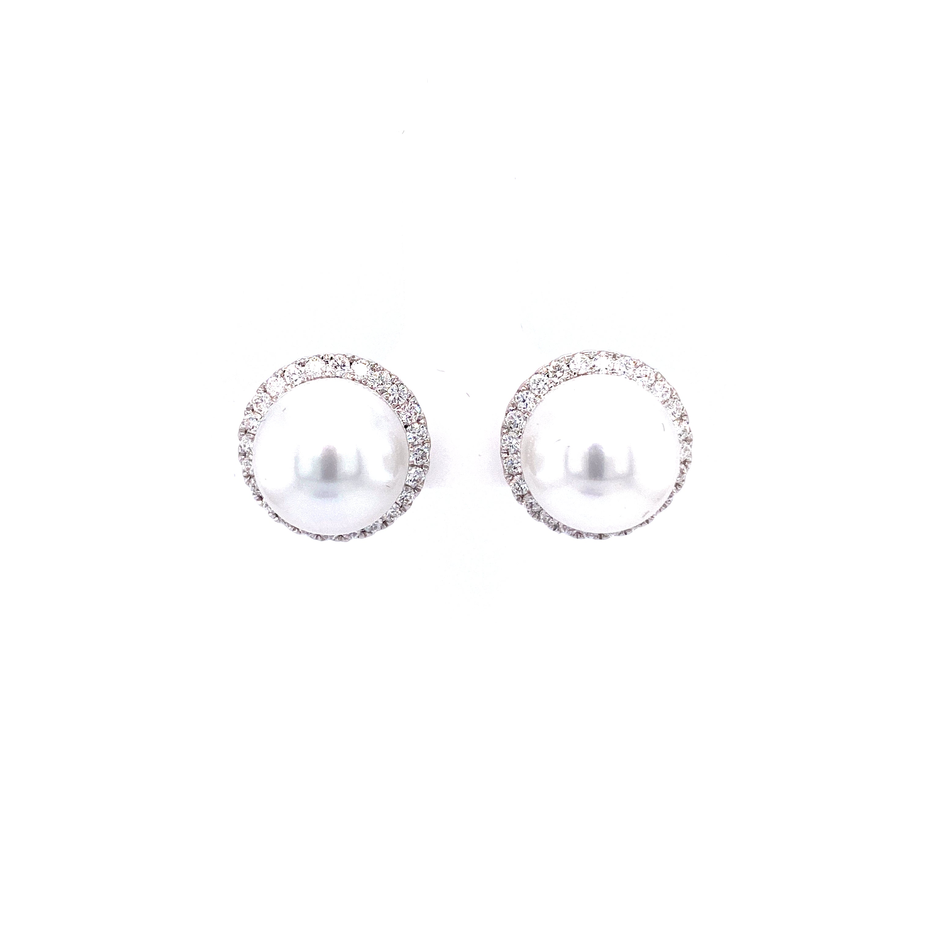 Cleo Pearl Stud Earrings in 18k white gold with diamonds