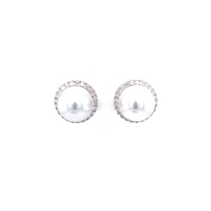 Cleo Pearl Stud Earrings in 18k white gold with diamonds