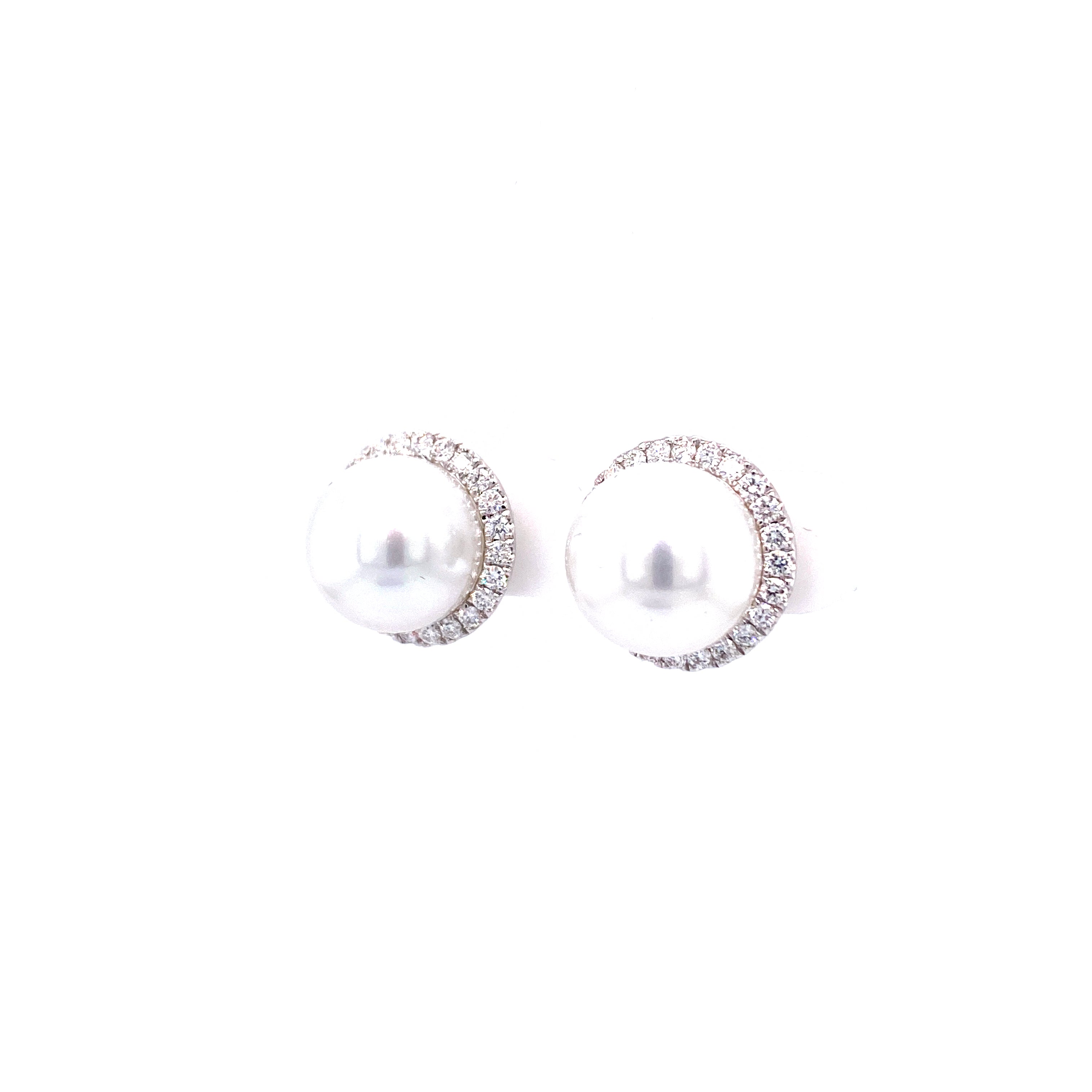 Cleo Pearl Stud Earrings in 18k white gold with diamonds