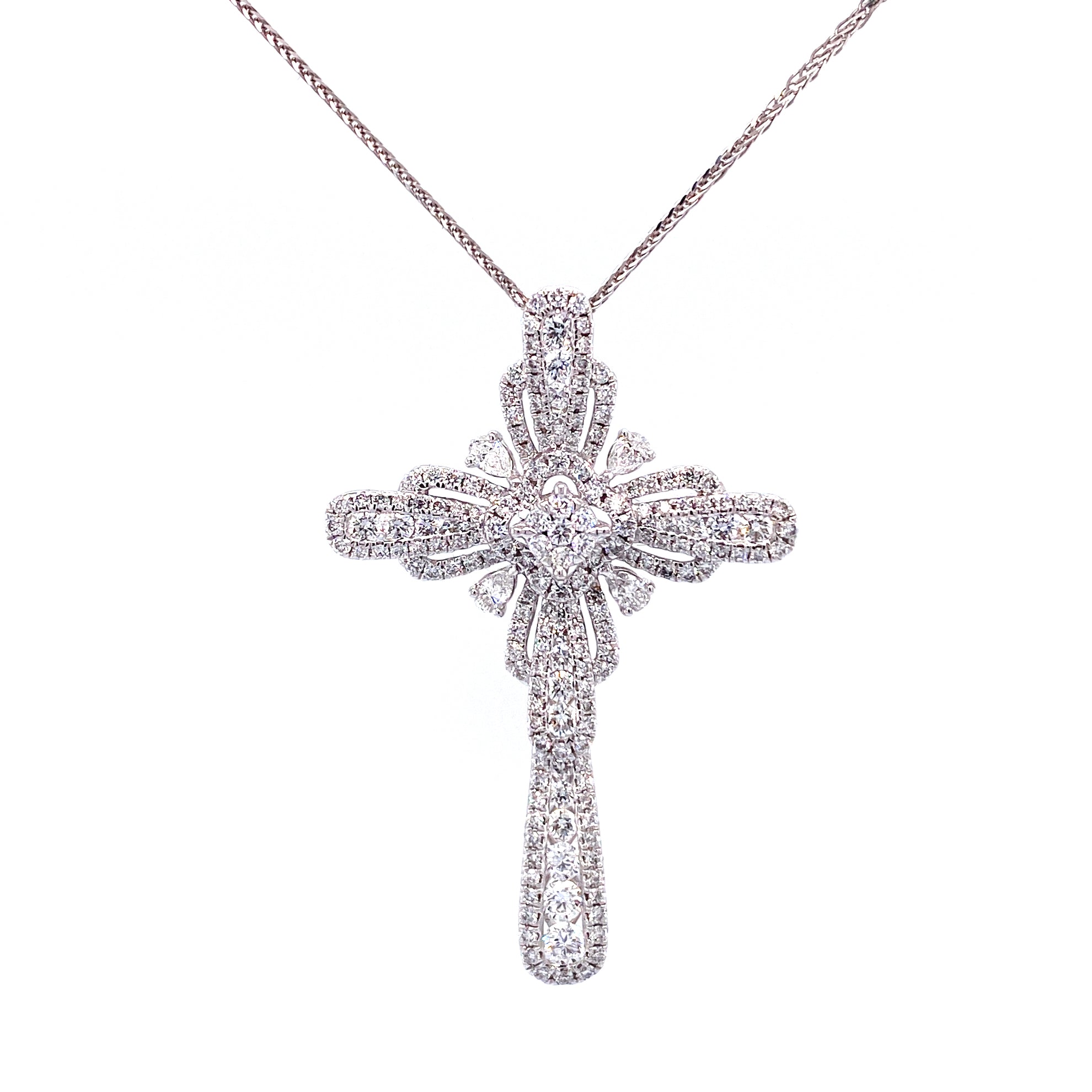 Hannah Cross Pendant in 18k white gold with diamonds