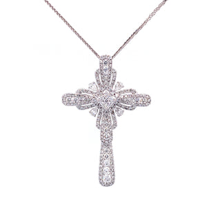 Hannah Cross Pendant in 18k white gold with diamonds