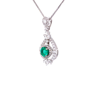 Arna Emerald Pendant in 18k white gold with diamonds