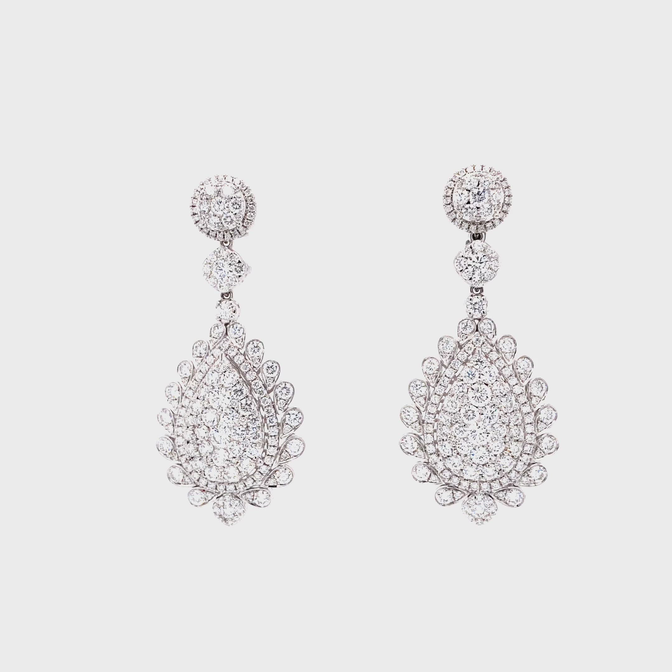 Fluer Drop Earrings in 18k white gold with diamonds