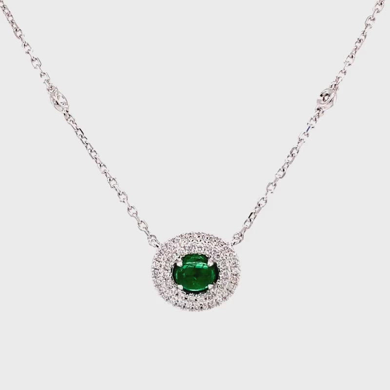 Kira Emerald Necklace in 18k white gold with round brilliant diamonds