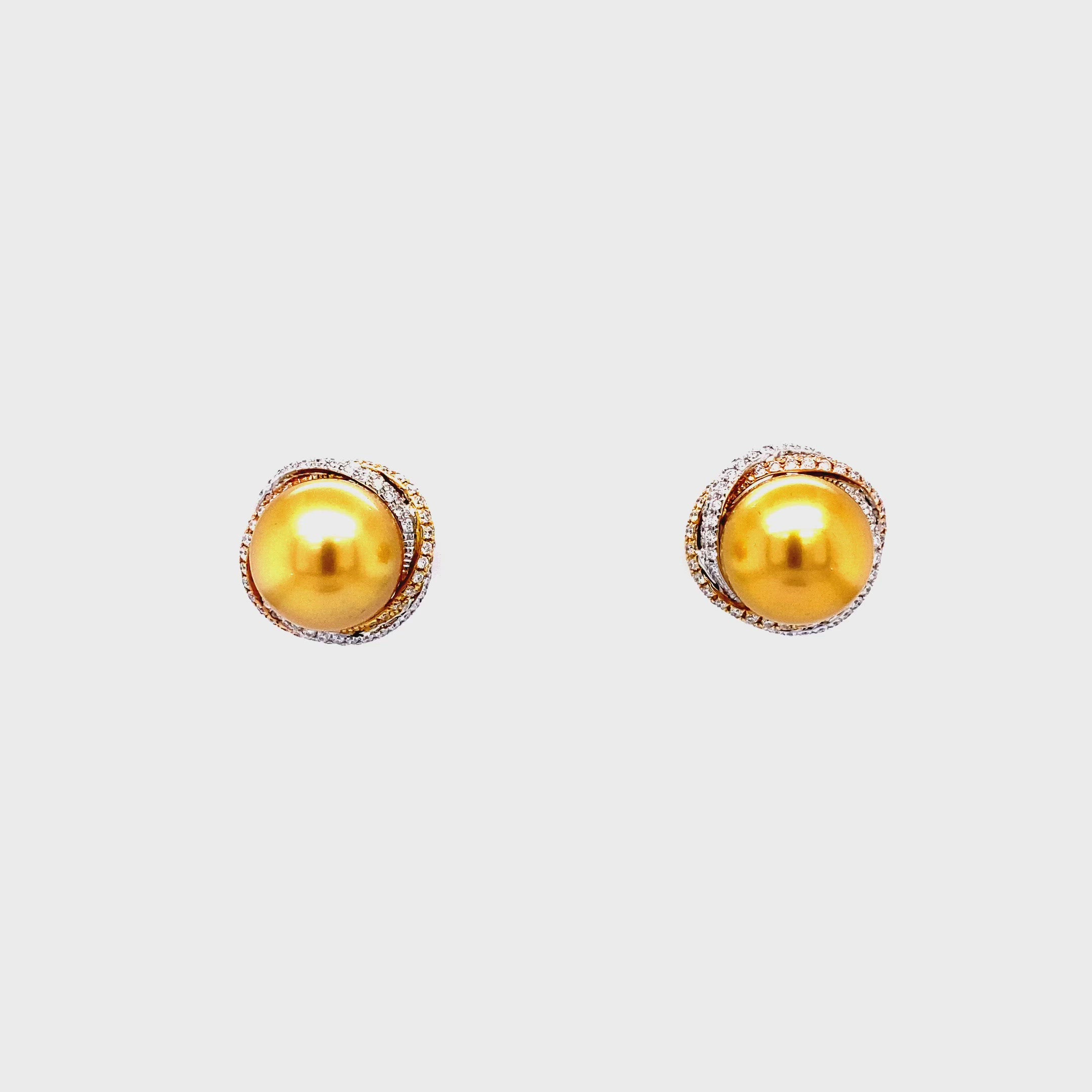 Mia Pearl Studs in 18k white rose and yellow gold with diamonds