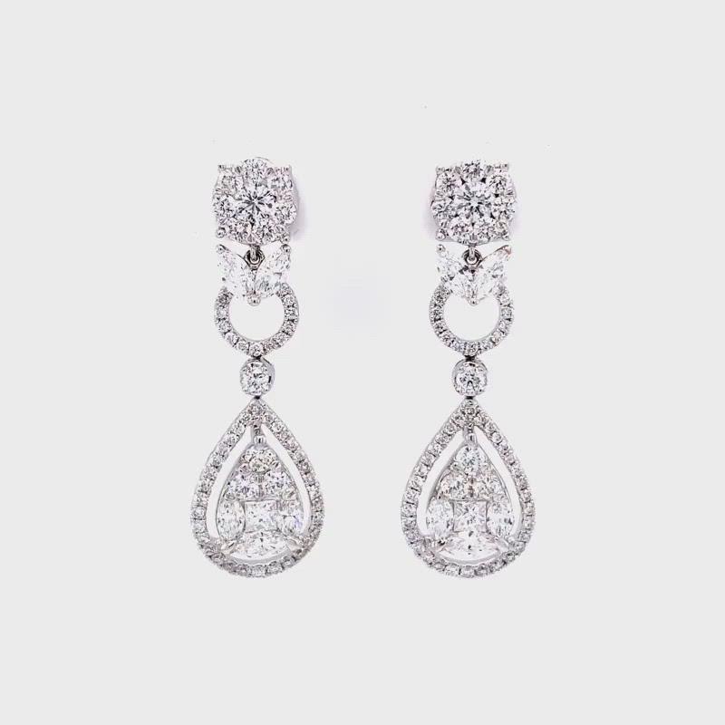 Lara Diamond Cluster Drop Earrings in 18k white gold