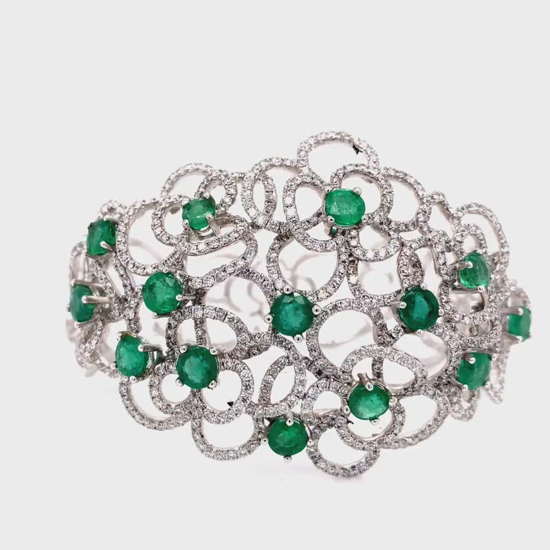 Esme Emerald Bangle in 18k white gold with diamonds