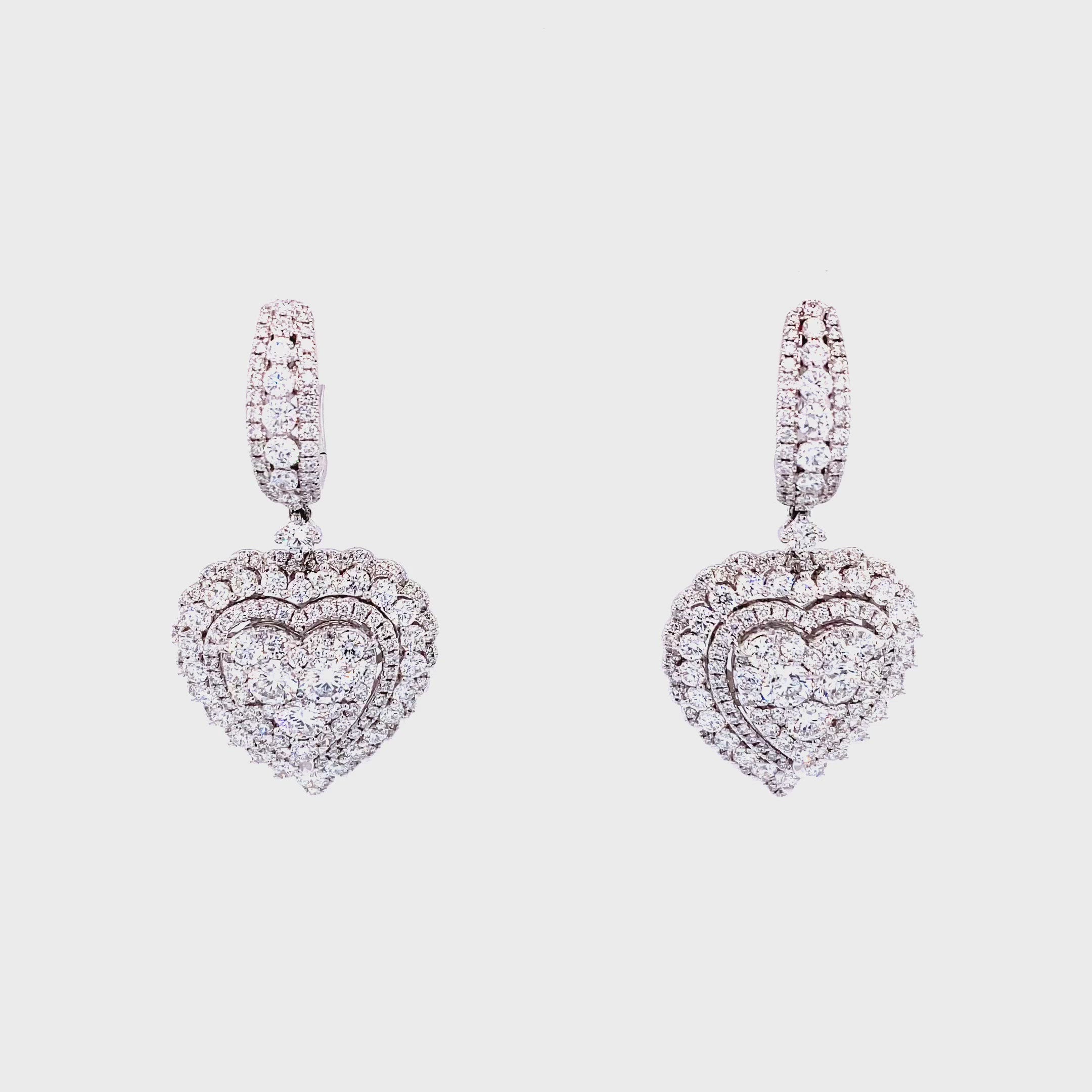 Fleur Hoop and Dangle Earrings in 18k white gold with diamonds