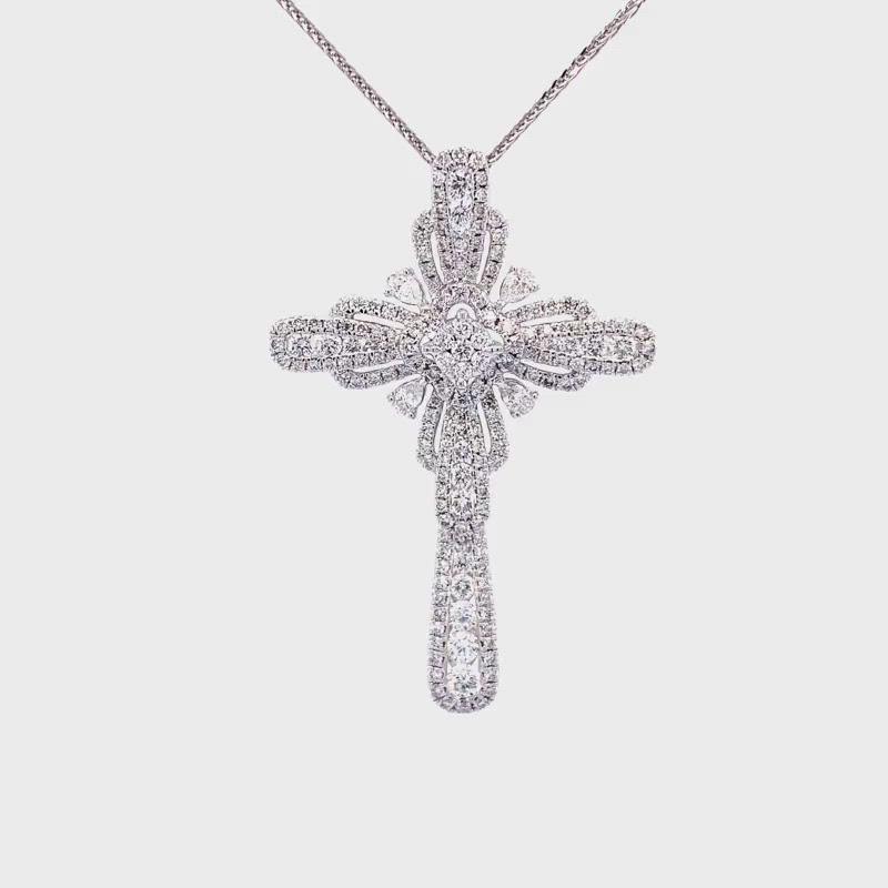 Hannah Cross Pendant in 18k white gold with diamonds