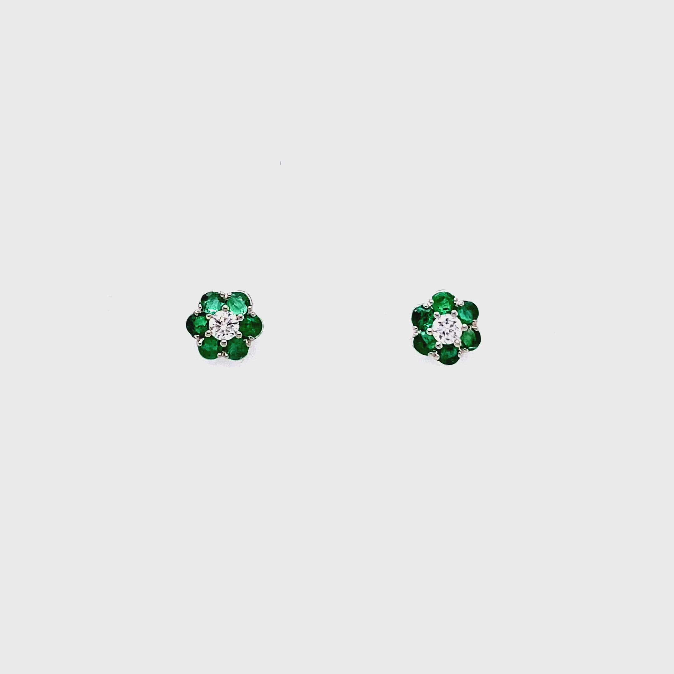 Addilyn Emerald Stud Earrings in 18k white gold with diamonds