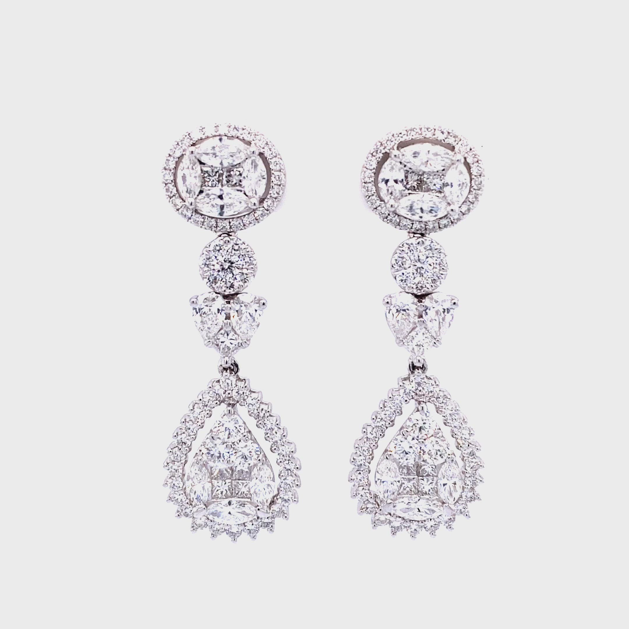 Thea Diamond Cluster Drop Earrings in 18k white gold with diamonds